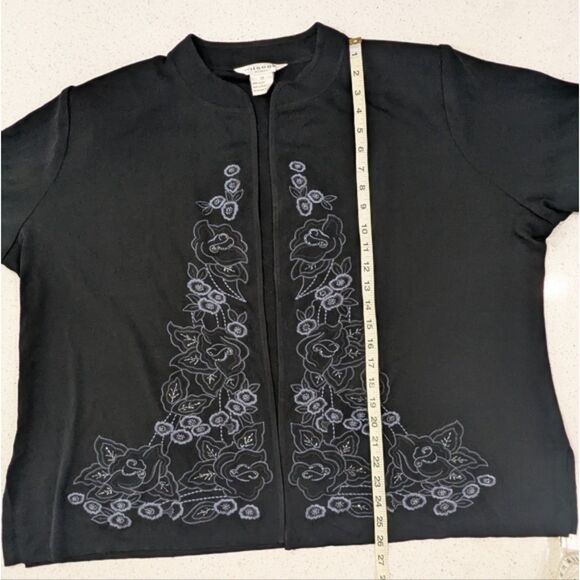 Misook Black Open Front Cardigan Sweater Floral Embroidery Beaded Mature 3X - Picture 4 of 8